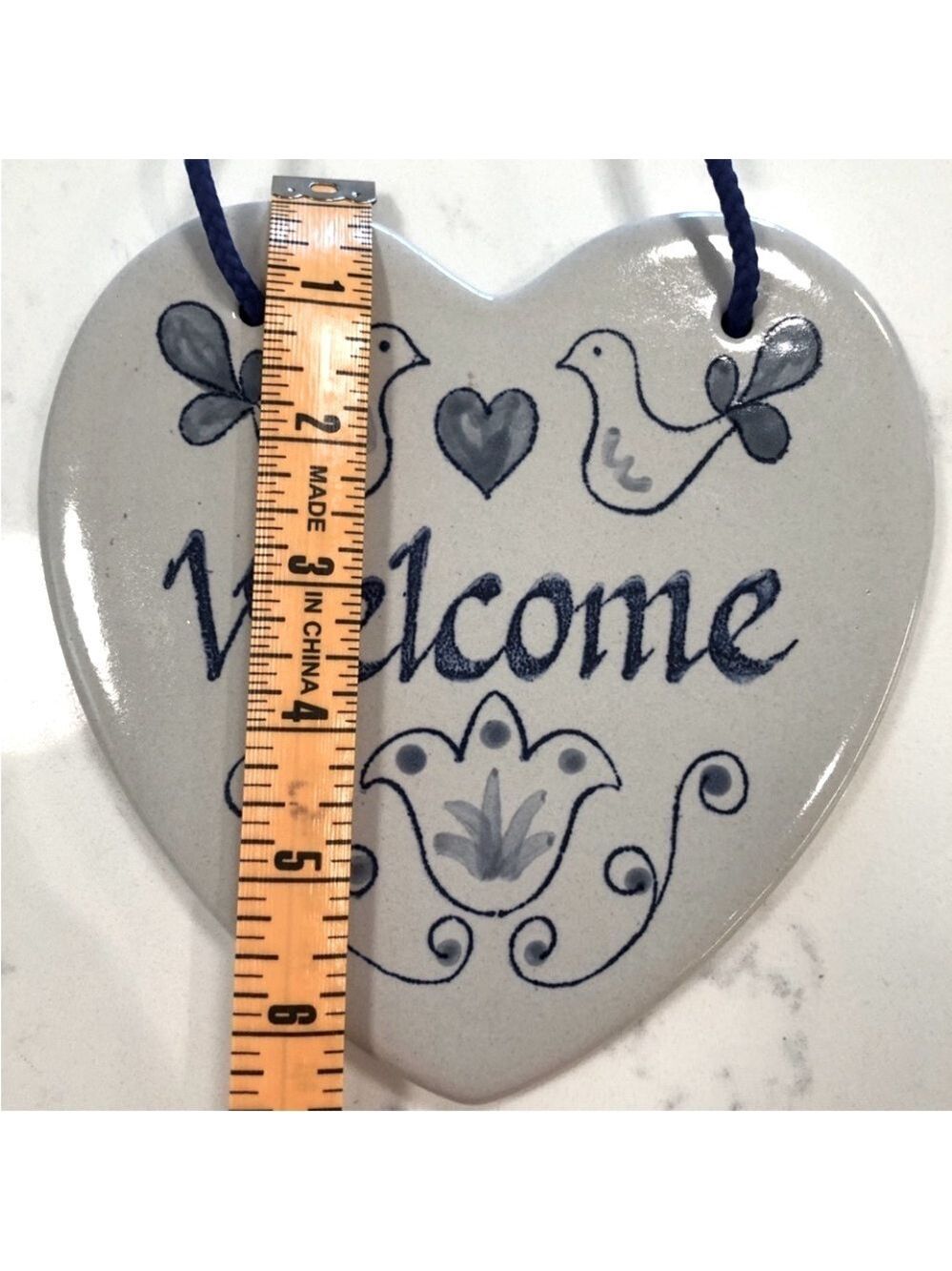 Louisville Stoneware Popular Welcome Bird Heart Cottage Blue 7 Vintage Excellent - Picture 4 of 8